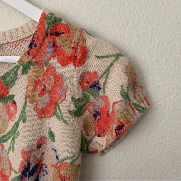 Women's Cashmere Multicolor Floral Short Sleeve Sweater Top Sz XS - Picture 4 of 6